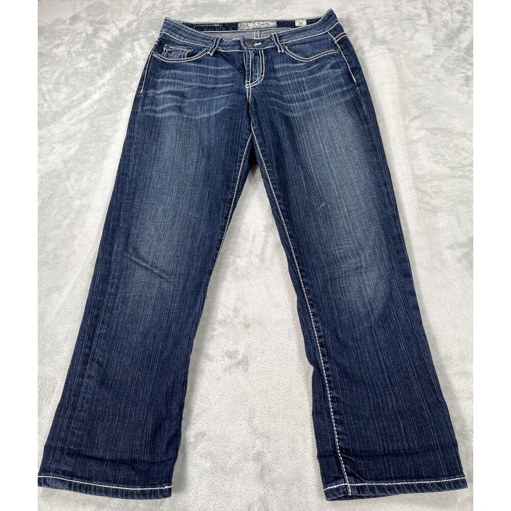 BKE Taylor Crop Jeans Womens 26 Medium Wash Thick Contrast Stitch Low Slung